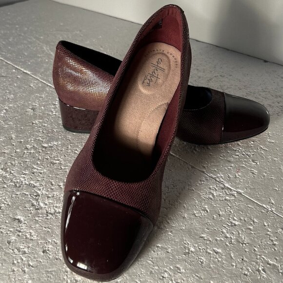 Clarks SZ10 Chartli Cap Toe Block Heel Comfort Shoe Wardrobe Staple Career Dress - Picture 6 of 9